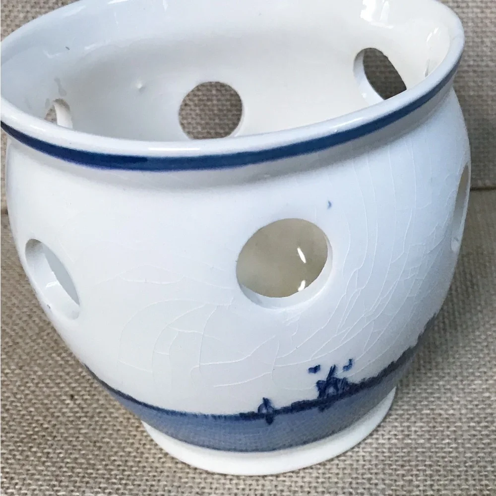 Sailboat Windmill Delft Blue Luminary Candle Holder Hand Painted Dutch Coastal